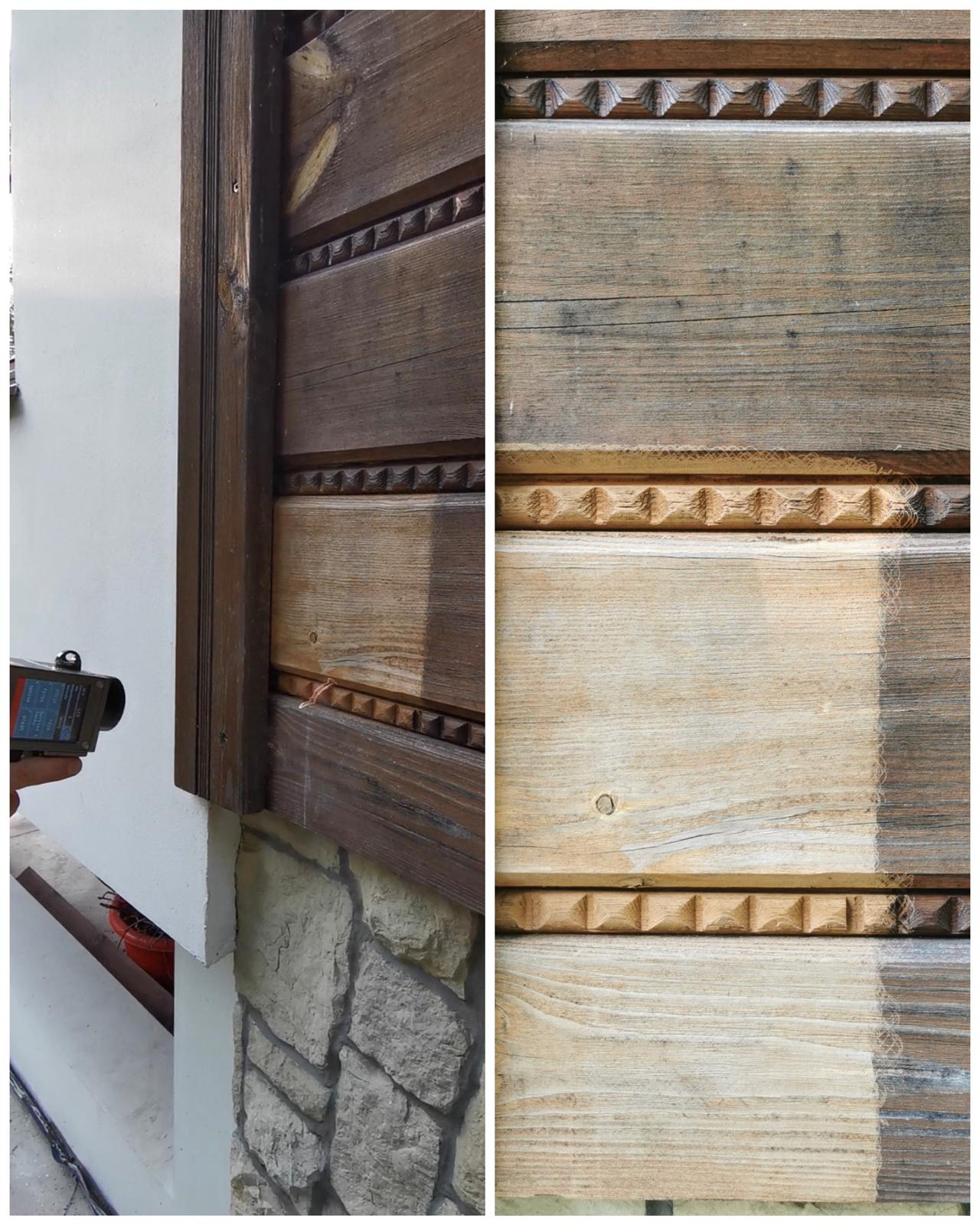 Laserowe usuwanie lakieru z drewnianego budynku